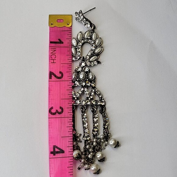 Crystal Chandelier Earrings with Pearls - Picture 6 of 8